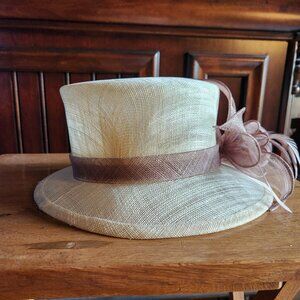 Straw Women Top Hat with Bow and Feathers